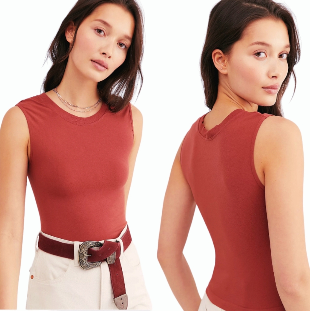 Free People Cropped Muscle Tank Size XS/S Rust Ruby Terracotta Seamless Top FP